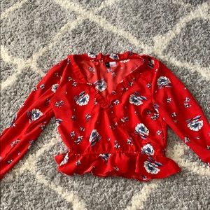 Red flounced blouse